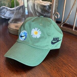 Nike Green Cap with Floral and Earth Embroidery